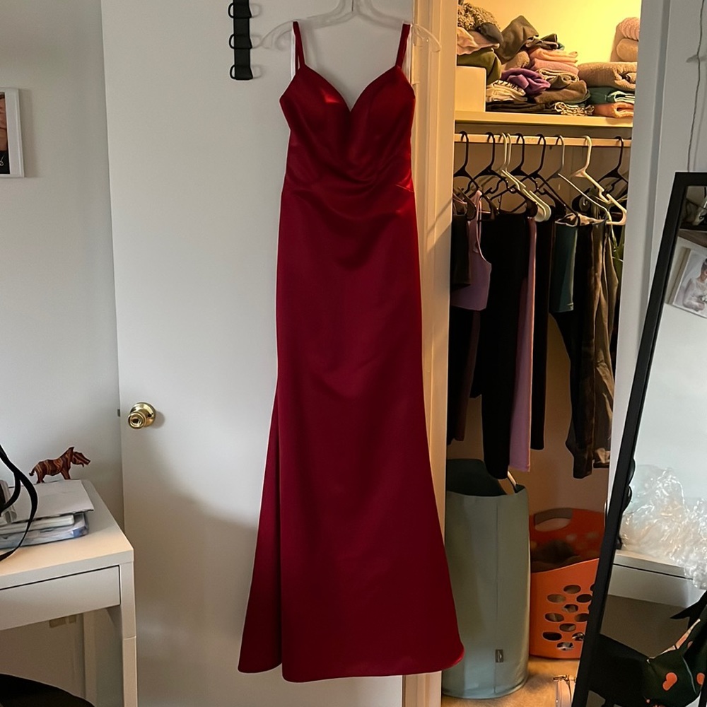 Brand new, never worn, satin red bridesmaid dress!